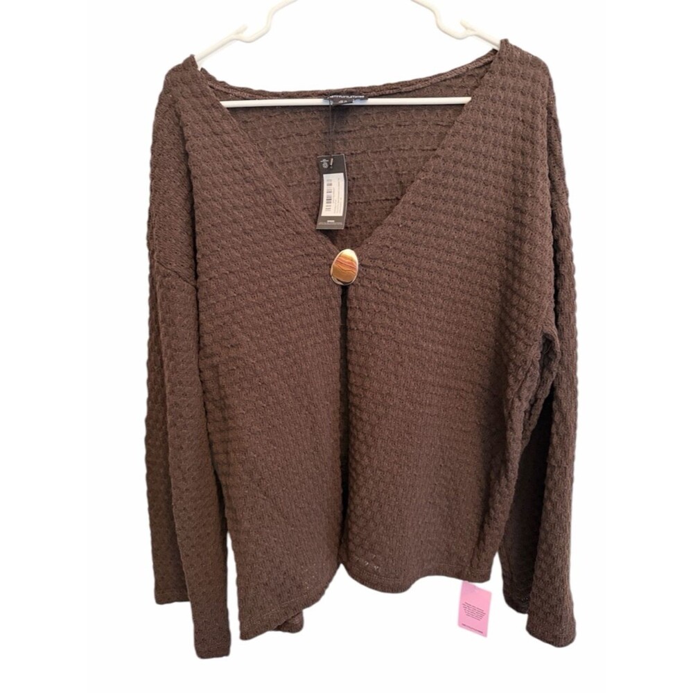 NWT PrettyLittleThing Brown Waffle Knit Button-Front Cardigan. Size 12